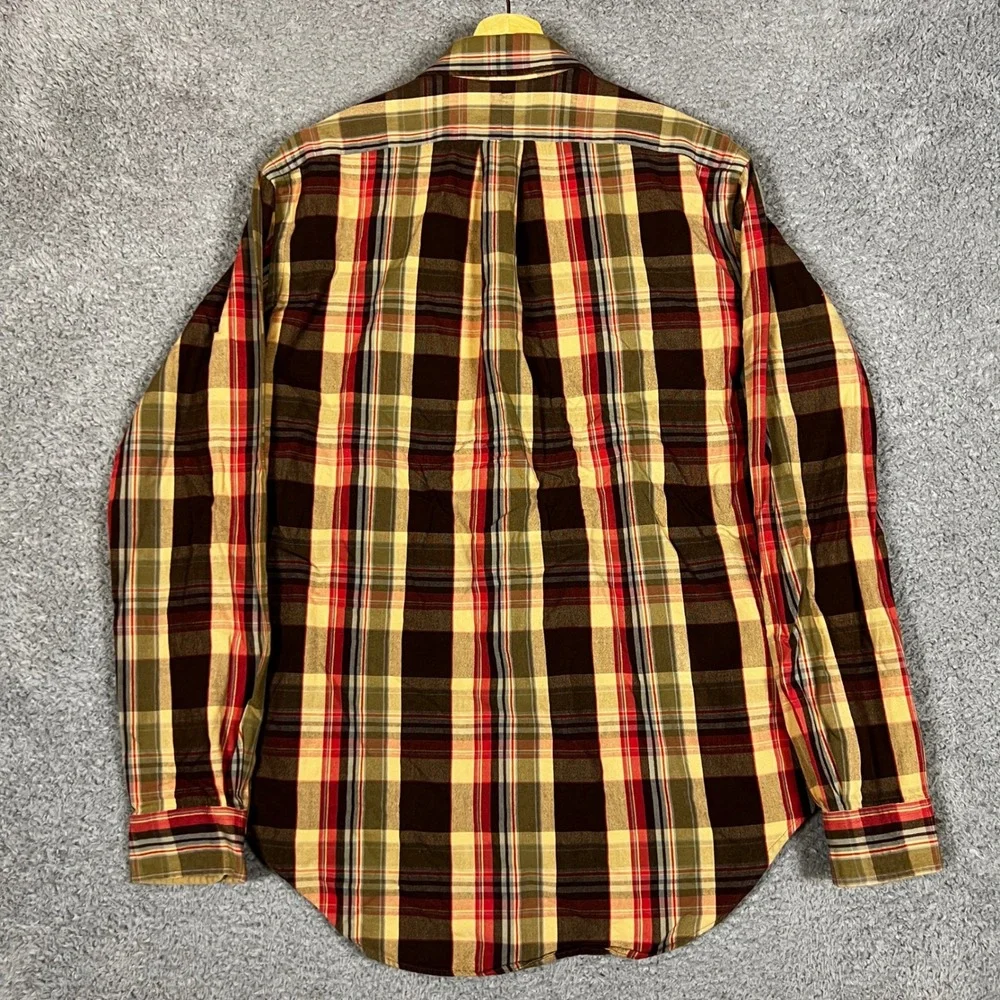 Polo Ralph Lauren Button Down Shirt Mens S Brown‎ Excellent Plaid Elbow Patches
